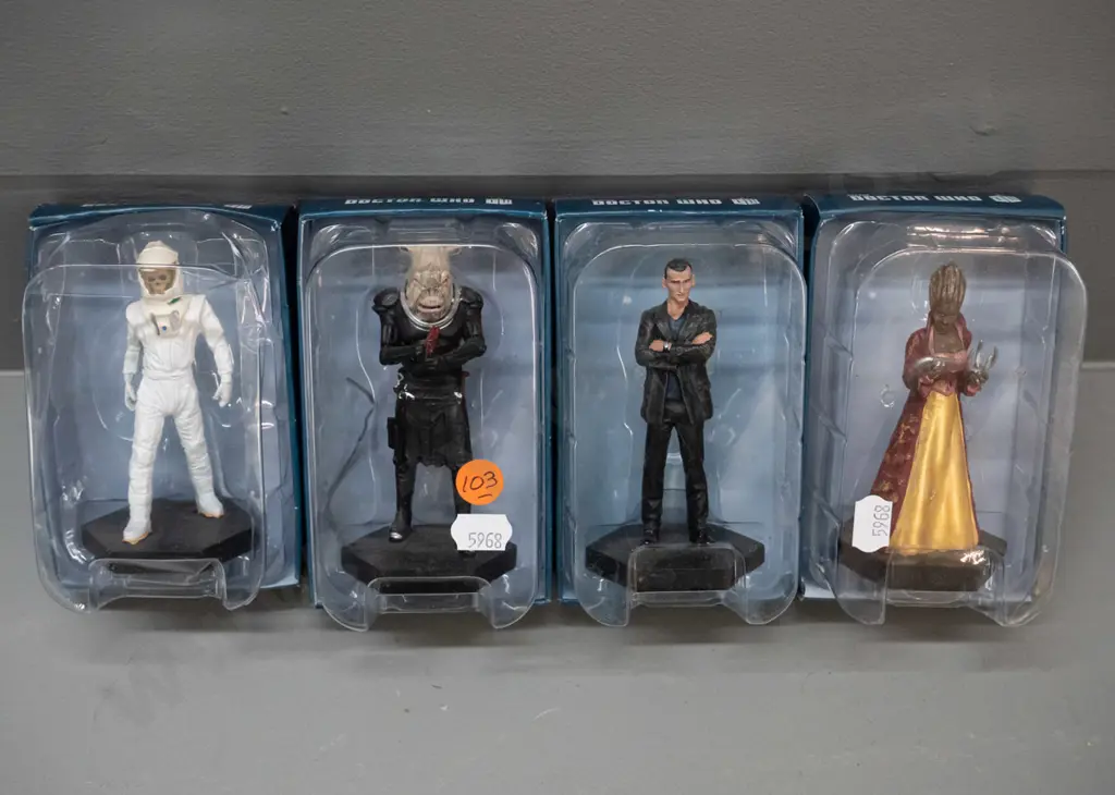 4 boxed BBC 50th Anniversary Dr. Who 1:21 scale character figures - numbers 16, 18, 27 and 38 - see photos for details Image 1++