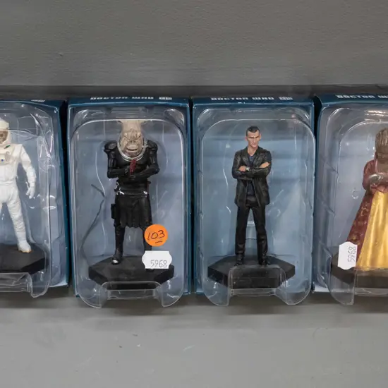 4 boxed BBC 50th Anniversary Dr. Who 1:21 scale character figures - numbers 16, 18, 27 and 38 - see photos for details