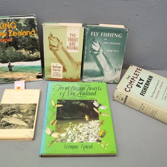 6 fly fishing books - 5 NZ and 1 English, see photos for detail - general usage wear