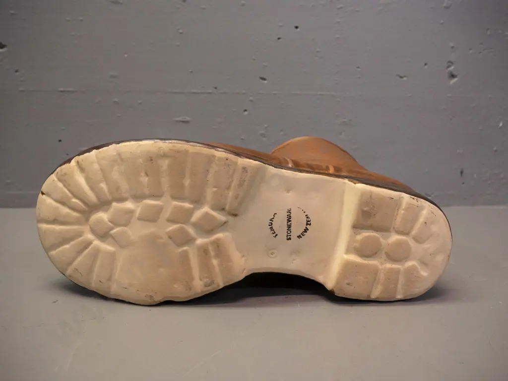 pottery boot / planter marked Temuka Stoneware New Zealand - rub mark inside top rim H-165 L-300 Image 1++
