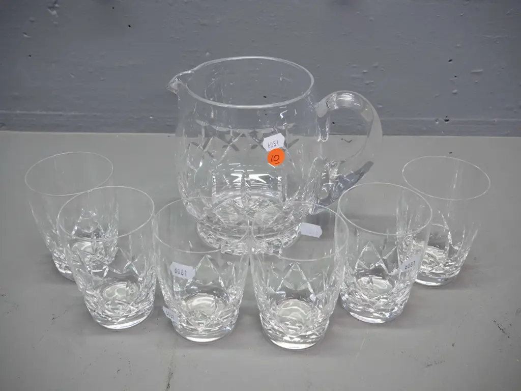 Stuart cut crystal jug and 6 tumblers - jug is H-155 W-190 Image 1++