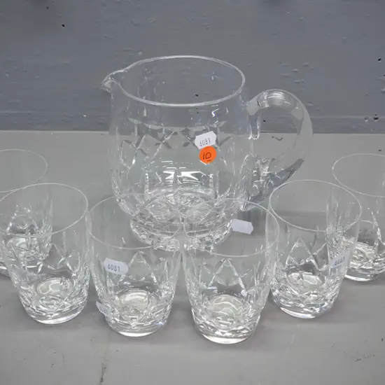 Stuart cut crystal jug and 6 tumblers - jug is H-155 W-190
