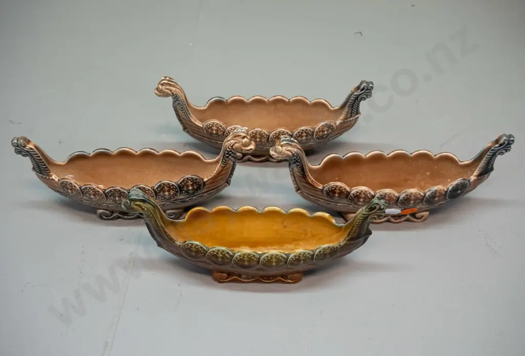 4 Wade porcelain viking long boats - 3 matching H-85 L-190, other darker Image 1++