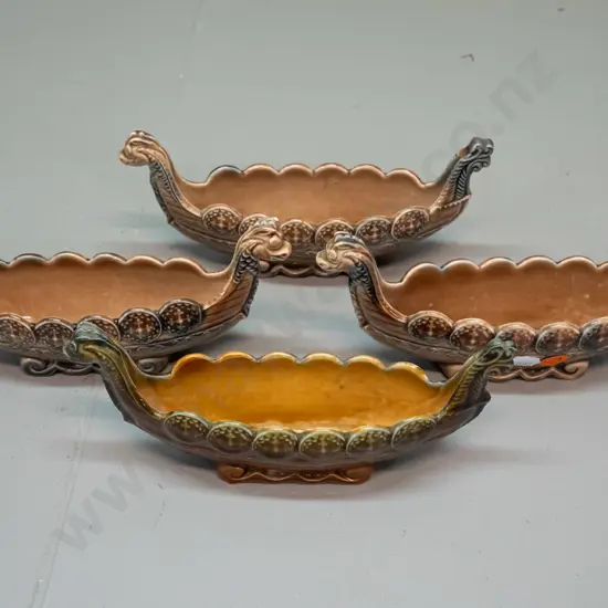 4 Wade porcelain viking long boats - 3 matching H-85 L-190, other darker