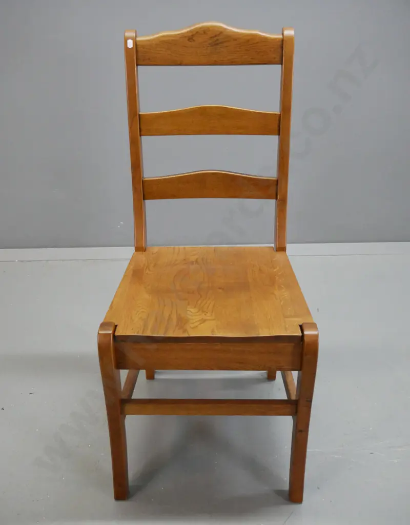 solid oak dining table with laminated oak top, cleated ends, with 6 solid oak ladderback chairs with stretchers, Image 1++