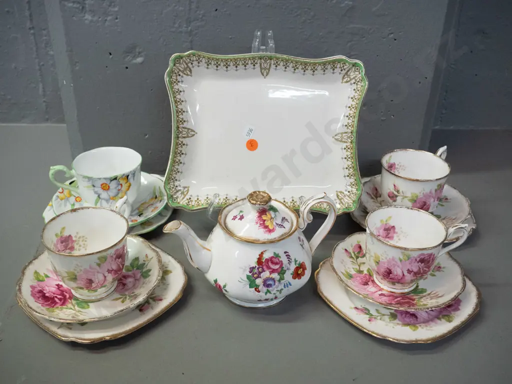 Royal Albert - 4 trios and a Barbara Ann small teapot and a Royal Doulton Tivoli dish L-230 W-190 - 3 American Beauty Image 1++