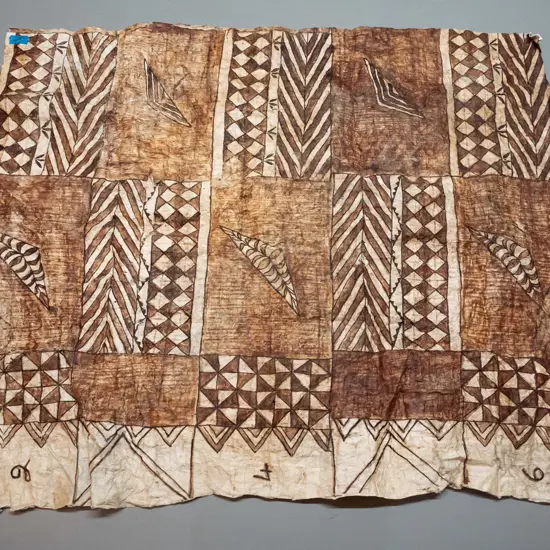 very large tapa cloth - 3 panels marked with numerals 2, 4 and 6 along one edge. L-2050 W-1800