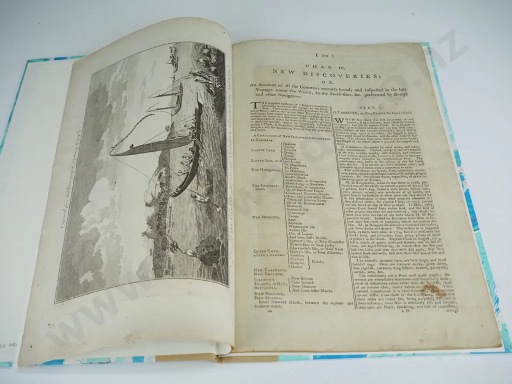 bound volume of pages covering New Zealand and the south seas, taken from 1777 book A New Complete System of Geography Image 1++