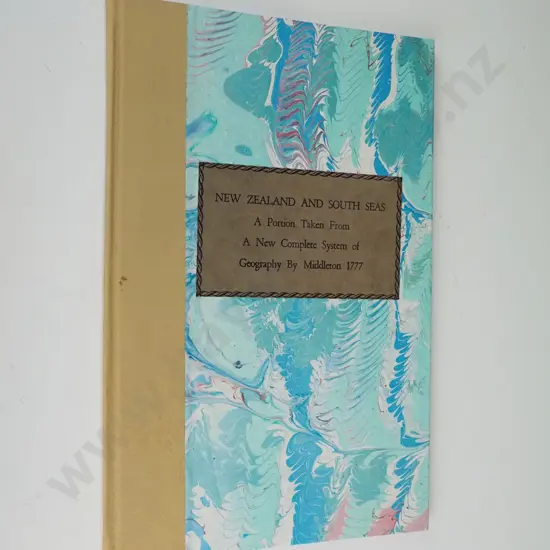bound volume of pages covering New Zealand and the south seas, taken from 1777 book A New Complete System of Geography