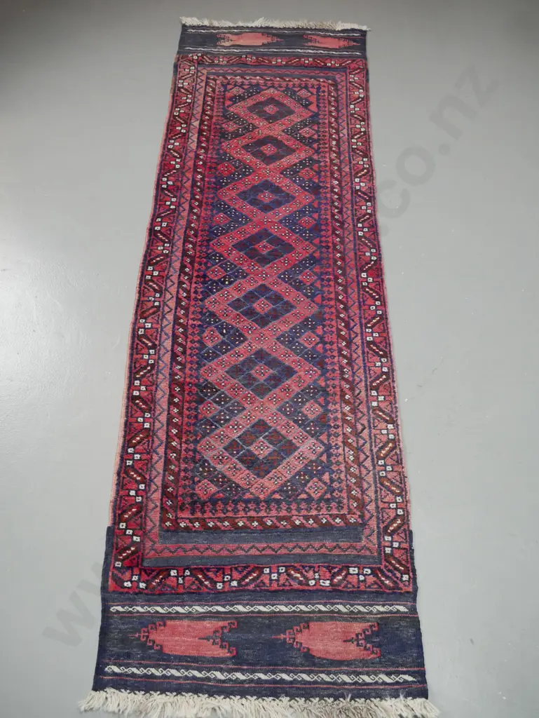 Persian style hand woven wool floor runner - reds and blues, some fading L-2560 W-635 Image 1++