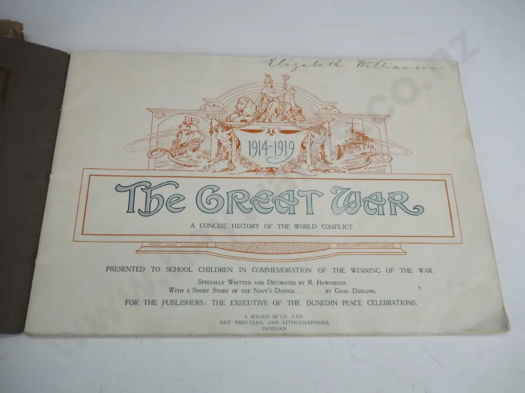 2 vintage WWI era publications - Souvenir of the Great War pub. 1919 by Wilkie's Dunedin and a sample / order book of Image 1++