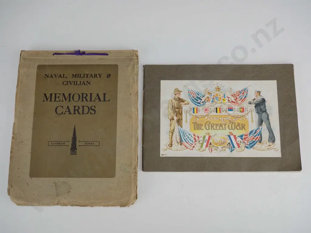 2 vintage WWI era publications - Souvenir of the Great War pub. 1919 by Wilkie's Dunedin and a sample / order book of Image 1++