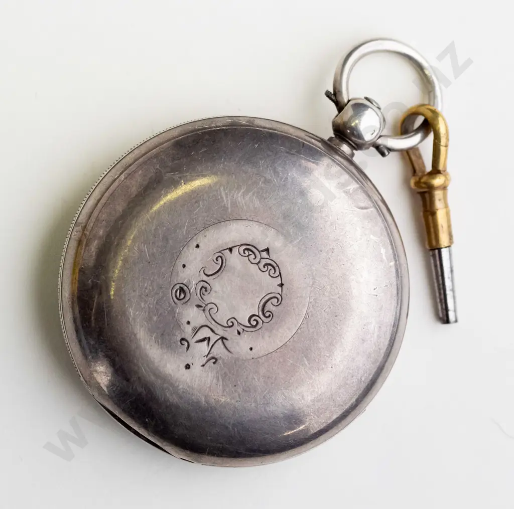 silver pocket watch with key stamped lion, b, JR B3 Image 1++
