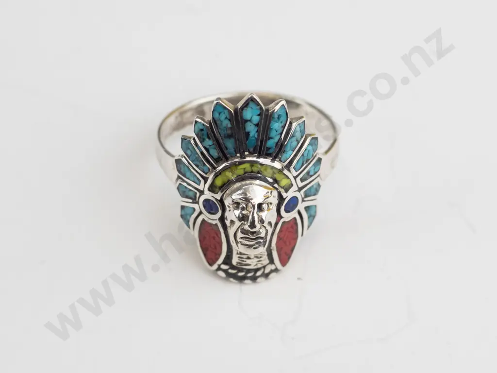 silver ring Indian head  stamped sterling Image 1++