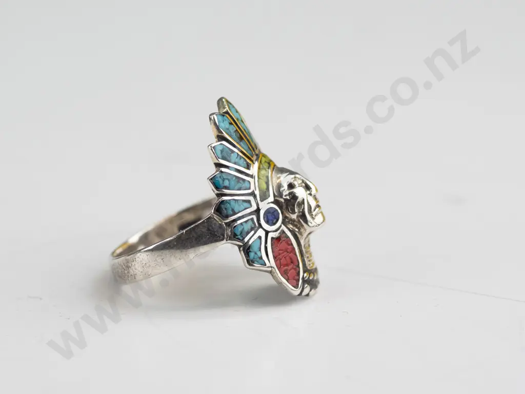 silver ring Indian head  stamped sterling Image 1++