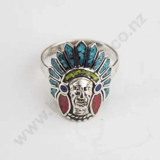 silver ring Indian head  stamped sterling