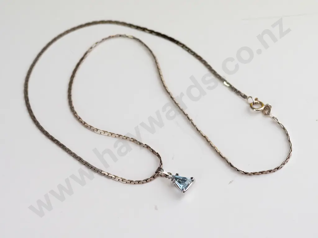 silver aquamarine necklace chain stamped 925 Image 1++