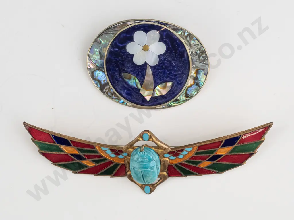 flower brooch stamped Mexico & turquoise enamel brooch no mark Image 1++