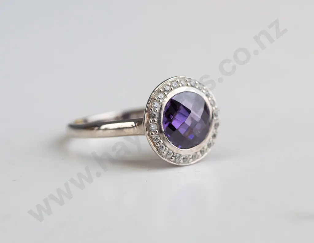 silver amethyst cz ring stamped 925 Image 1++