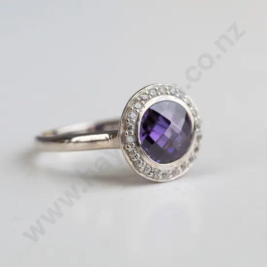 silver amethyst cz ring stamped 925