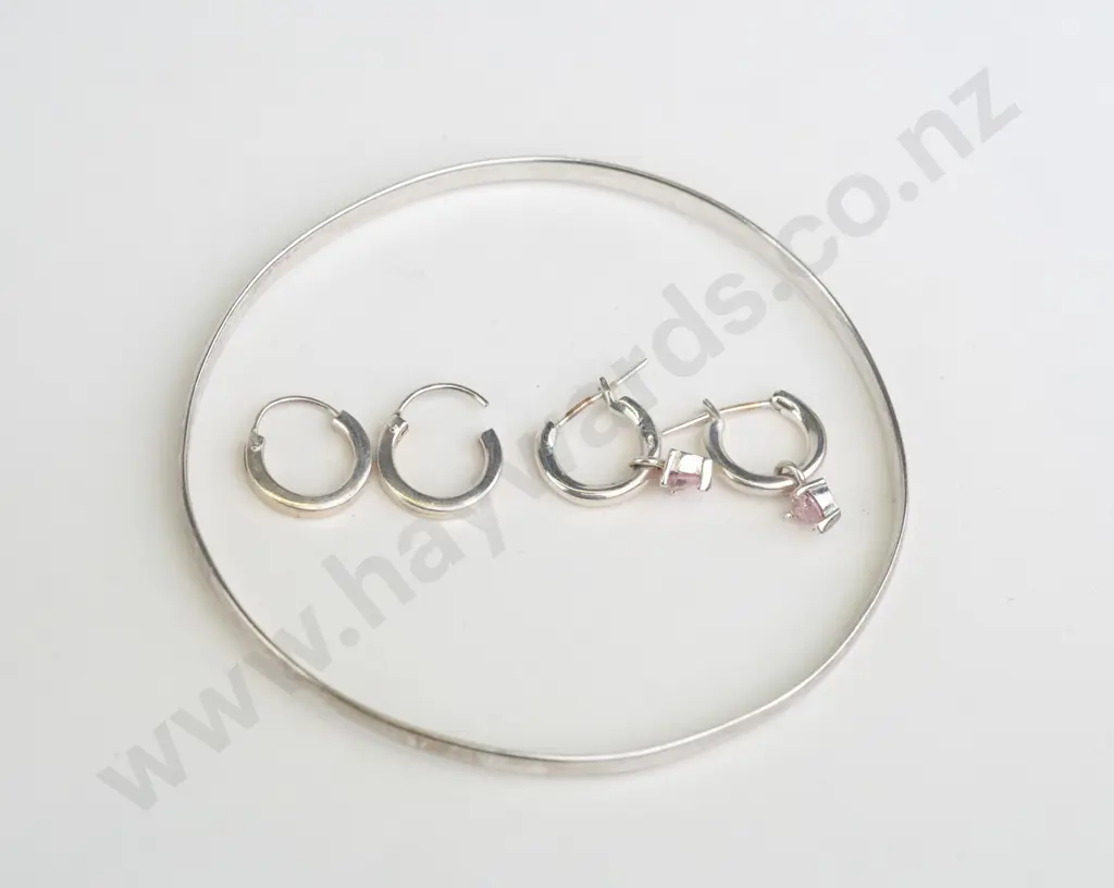 silver bangle & 2 pairs of silver earrings all stamped 925 Image 1++
