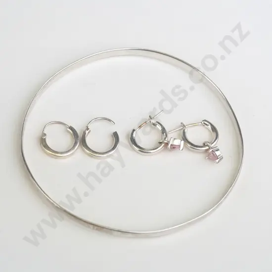 silver bangle & 2 pairs of silver earrings all stamped 925