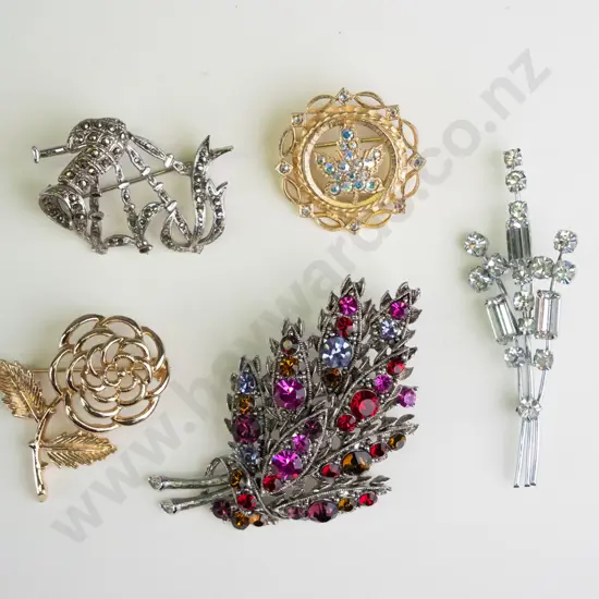 5 asstd costume brooches