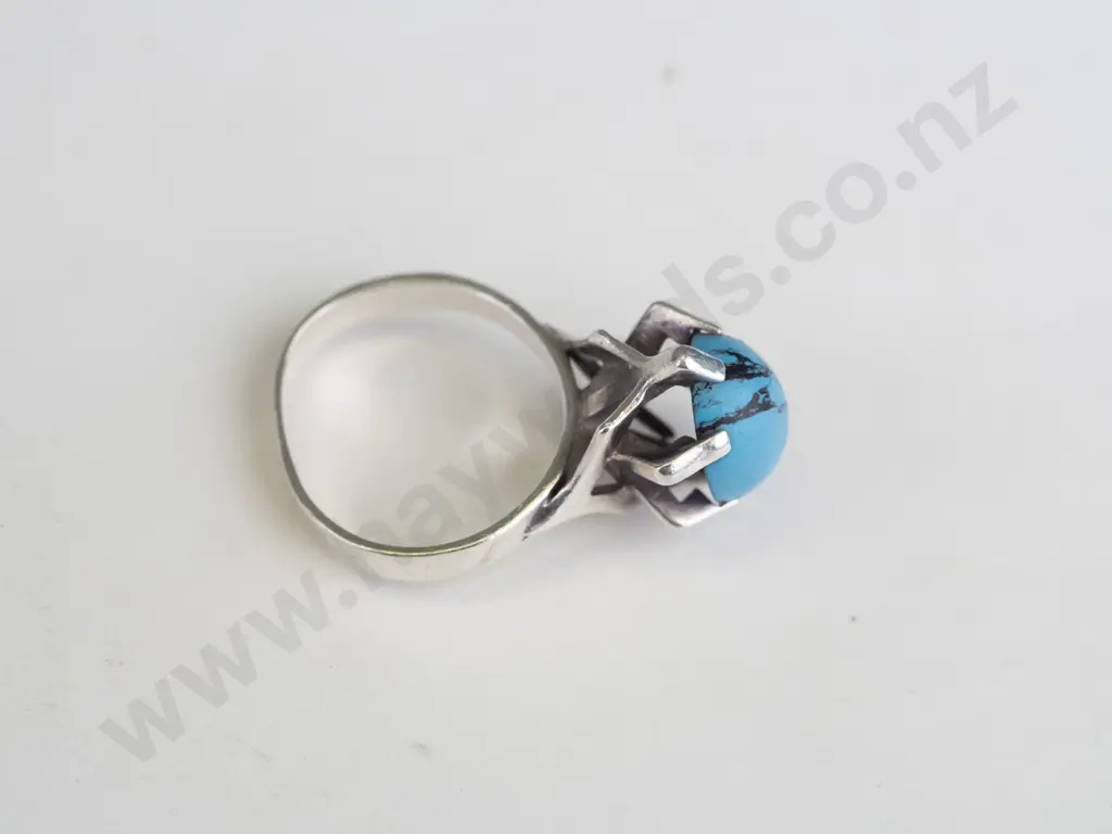 silver tourquoise ring stamped s sil [ring out of shape] Image 1++