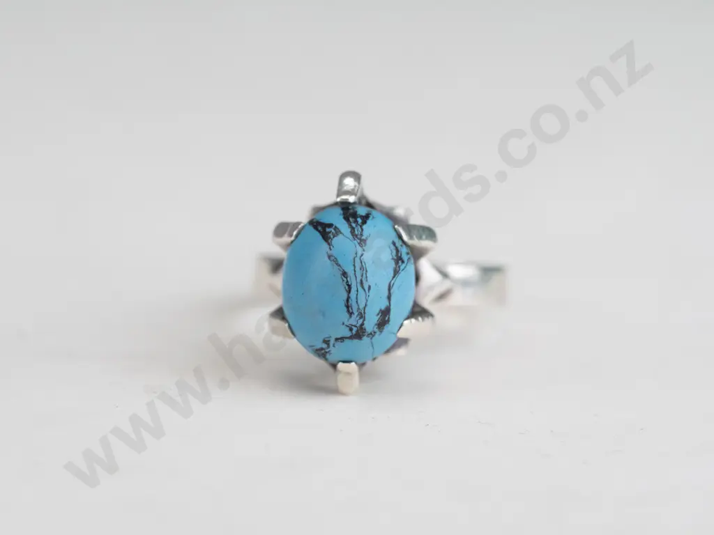 silver tourquoise ring stamped s sil [ring out of shape] Image 1++