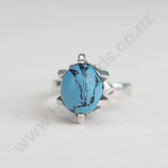 silver tourquoise ring stamped s sil [ring out of shape]