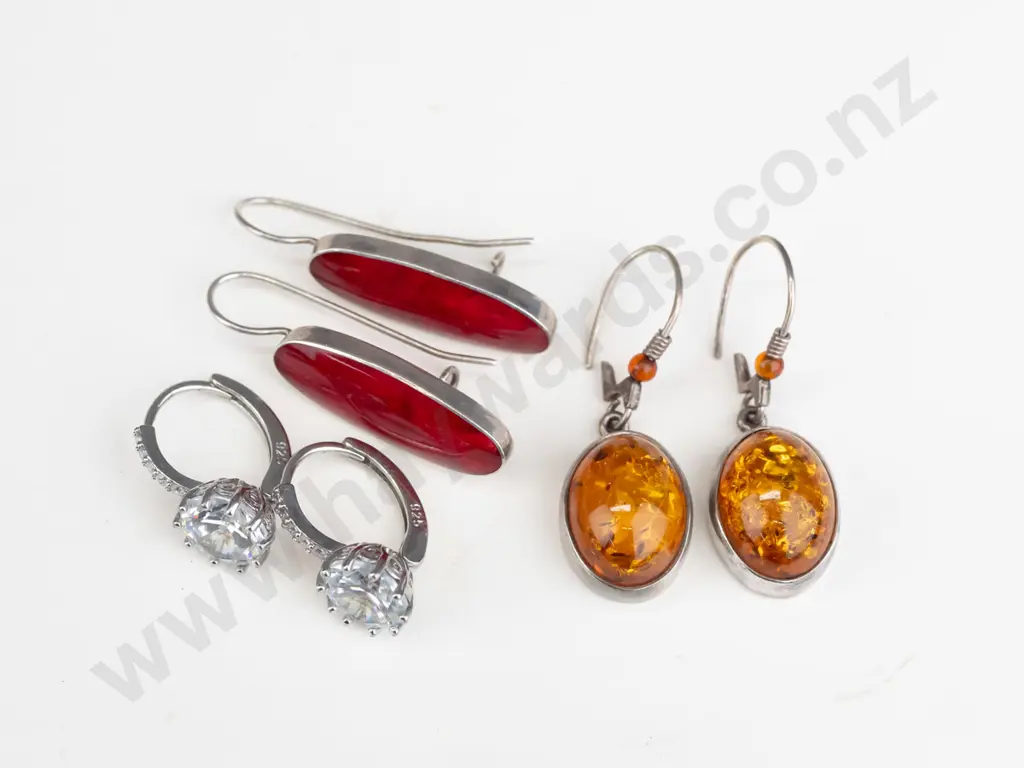 3 pairs of asstd silver earrings all stamped Image 1++