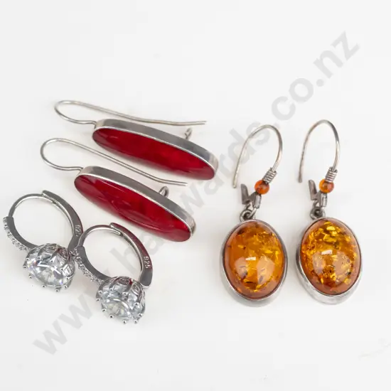 3 pairs of asstd silver earrings all stamped