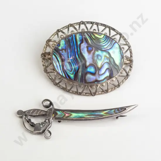 2 paua shell brooches