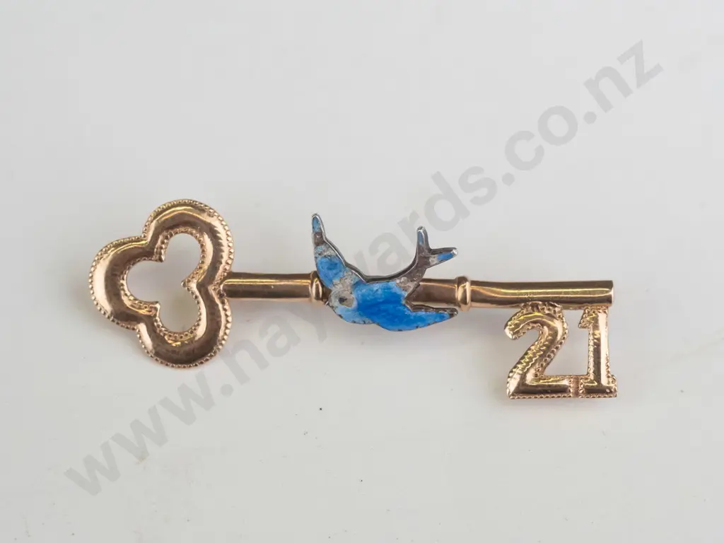 21st brooch with blue dove stamped 9ct Image 1++