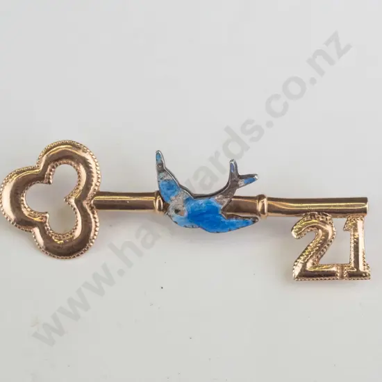 21st brooch with blue dove stamped 9ct
