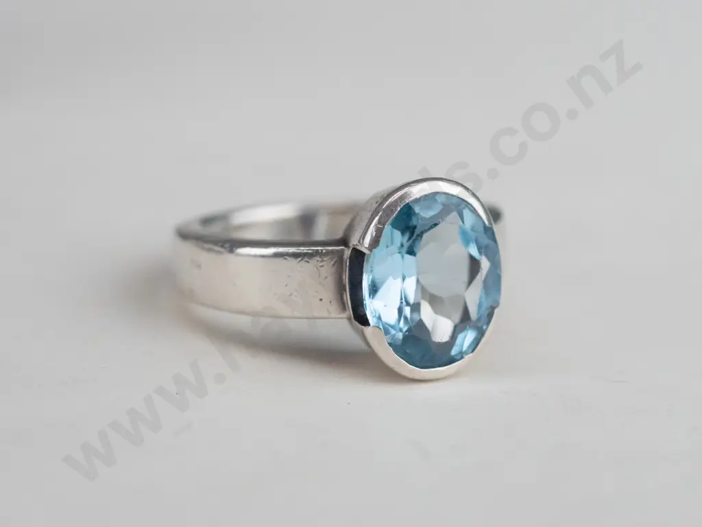 blue topaz ring stamped AW stg sil Image 1++