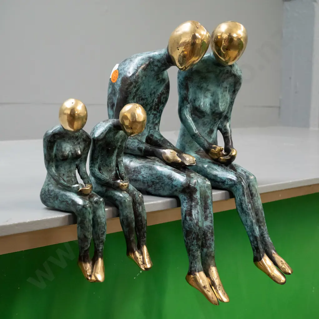 brass shelf-edge seated figures with patinated finish - 2 male and female pairs, larger is H-295 Image 1++
