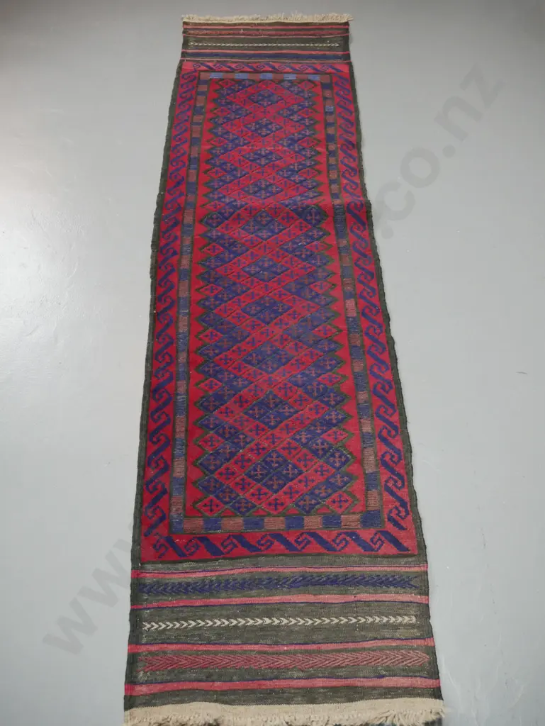 Persian hand-knotted wool floor runner - reds and blues L-2630 W-620 Image 1++