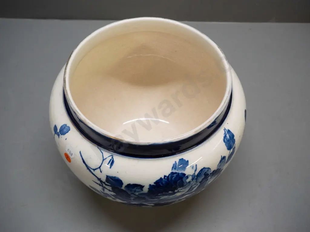 vintage Royal Doulton Burslem "Gloire de Dijon" blue and white jardiniere - some crazing, chips, to base H-225 D-240 Image 1++