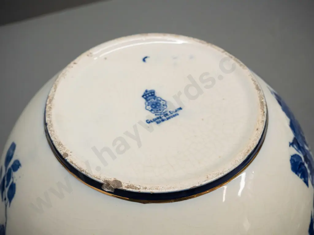 vintage Royal Doulton Burslem "Gloire de Dijon" blue and white jardiniere - some crazing, chips, to base H-225 D-240 Image 1++