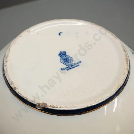 vintage Royal Doulton Burslem "Gloire de Dijon" blue and white jardiniere - some crazing, chips, to base H-225 D-240