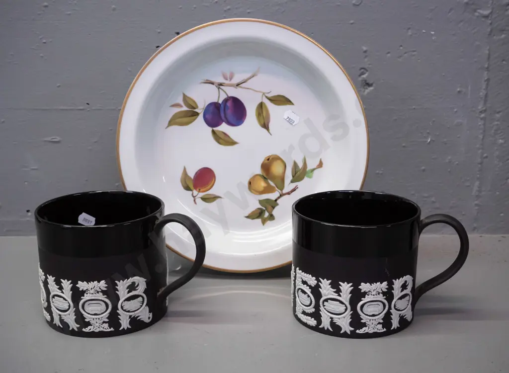2 Wedgwood Jasperware black glaze "The Wedgwood Sporting Mug" by Richard Guyatt - limited edition of 500 - and a Royal Image 1++