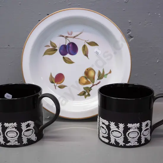 2 Wedgwood Jasperware black glaze "The Wedgwood Sporting Mug" by Richard Guyatt - limited edition of 500 - and a Royal