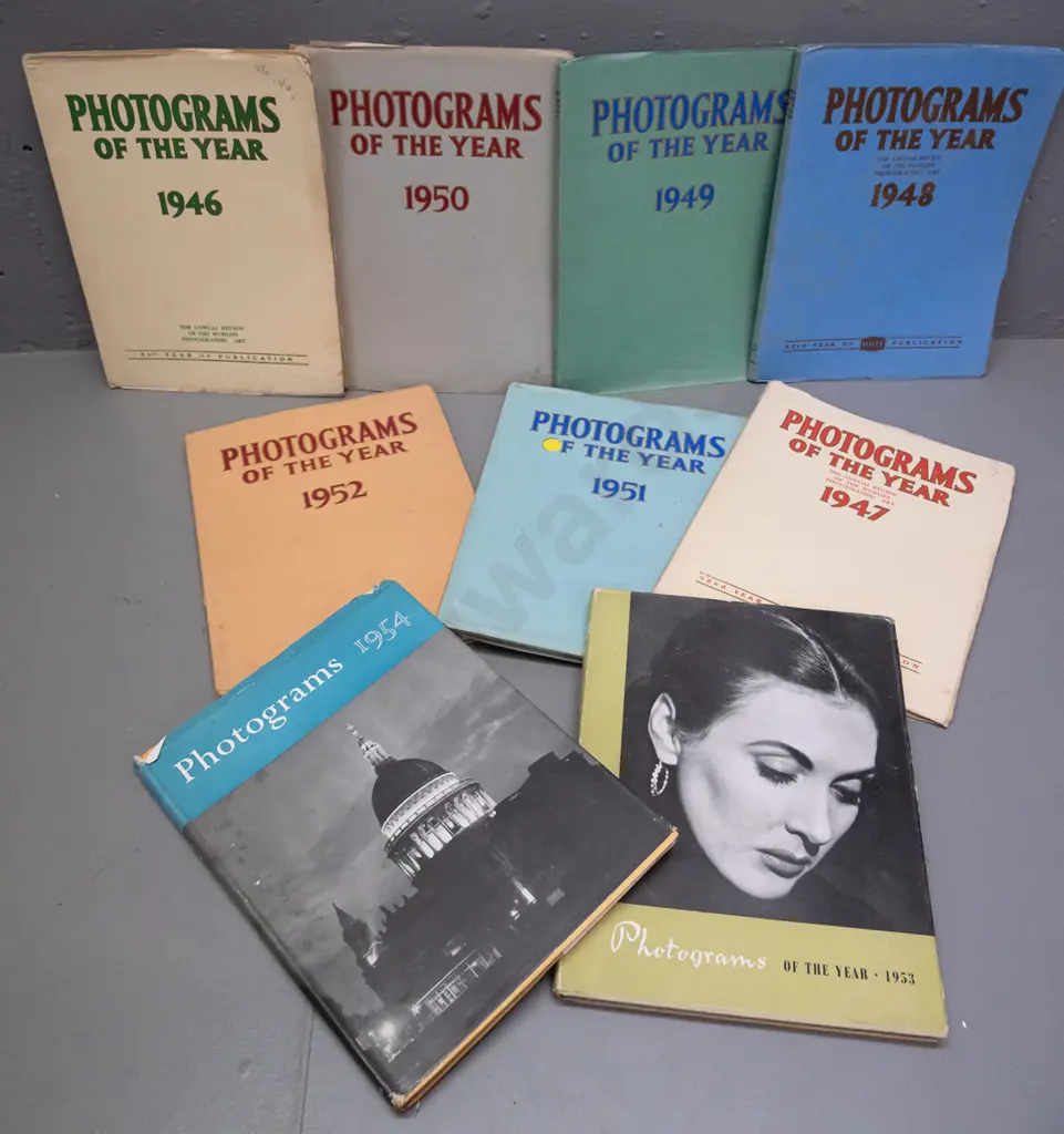 9 vintage issues of "Photograms of the Year" pub. Iliffe & Sons, London - years 1946 thru 1954 inclusive - general age Image 1++