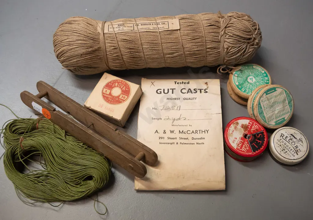 assorted fishing line and cord including McCarthy's gut cast packets, Barbour & Sons Irish seine laid twine, timber line Image 1++