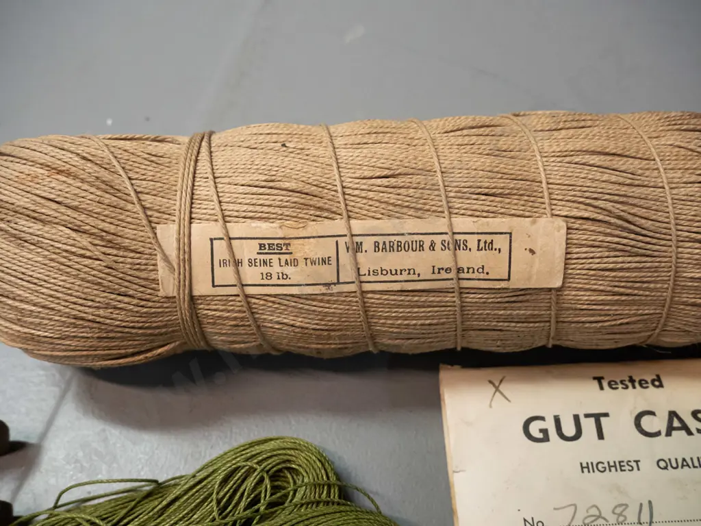 assorted fishing line and cord including McCarthy's gut cast packets, Barbour & Sons Irish seine laid twine, timber line Image 1++