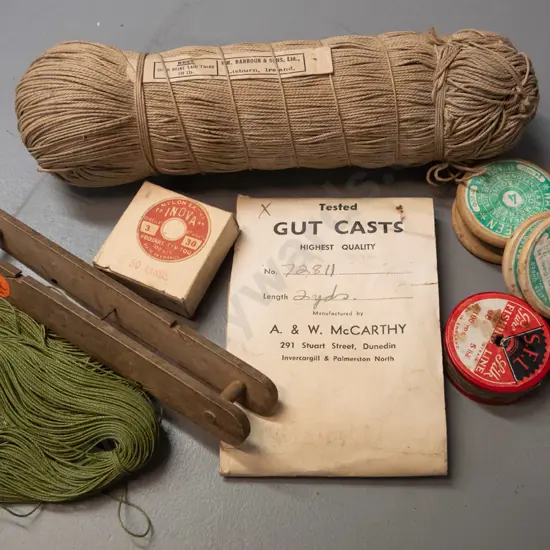 assorted fishing line and cord including McCarthy's gut cast packets, Barbour & Sons Irish seine laid twine, timber line