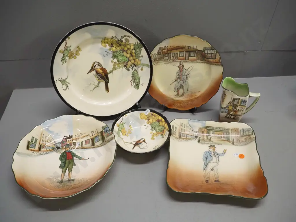 5 Royal Doulton items - 4 Dickens items including Sam Weller jug, Captain Cuttle dish etc, and 2 Kookaburra items - Image 1++