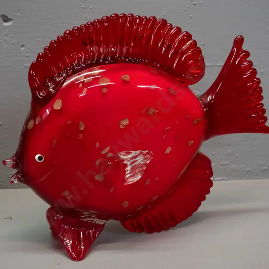 large art glass fish - red and clear with gold inclusions H-250 L-310