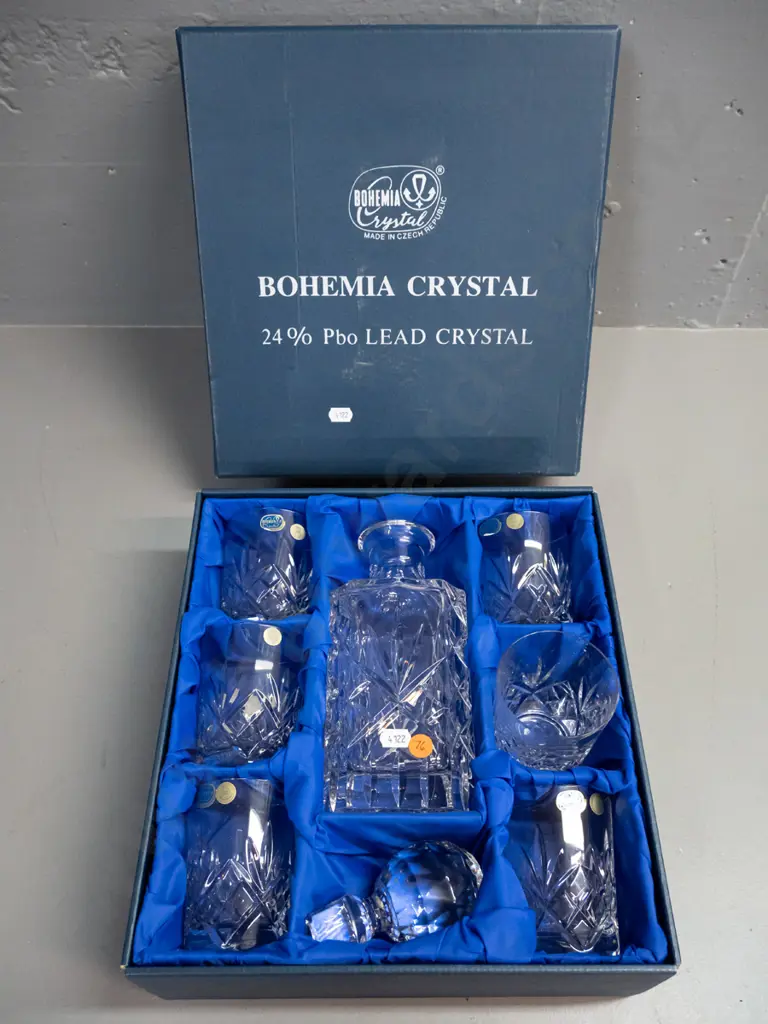 Bohemia cut crystal 7-piece whisky decanter and tumbler set in original fitted box - decanter H-280 Image 1++